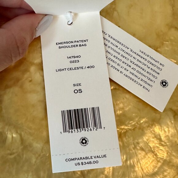 Tory Burch Emerson Patent Leather Shoulder Bag in Light Celeste - Picture 14 of 15